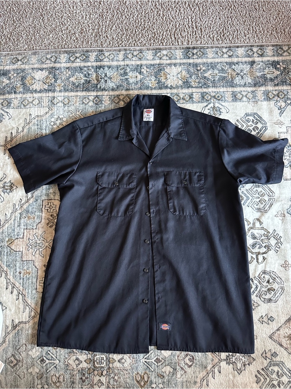Dickies Black Short-Sleeve Button-Down Camp Shirt